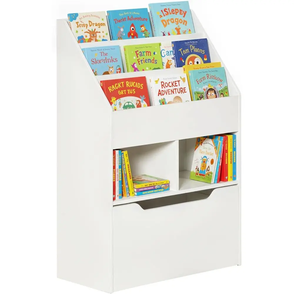 

Children's Multi-Tier Bookshelf Organizer with Storage for Playroom, White