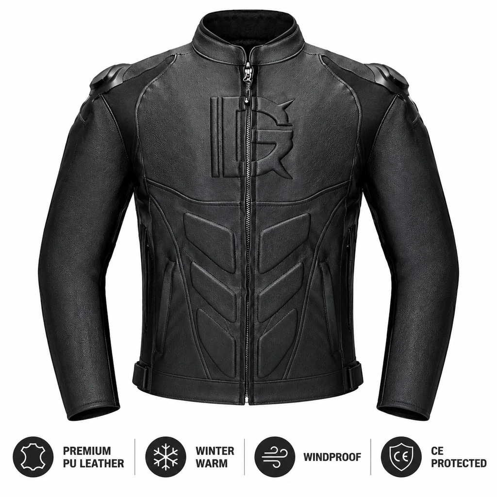 Motorcycle PU Leather Riding Jacket for Men, Full CE Protector Armor Windproof Coat Detachable Thermal Inner for 3 Seasons