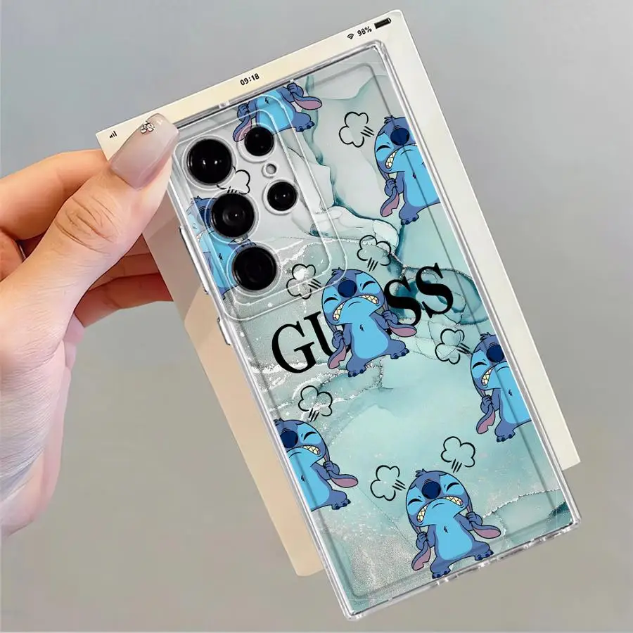 Funda de teléfono transparente de Stitch Angel de Disney para Samsung Galaxy S23 Ultra S21 Note 20 Ultra 10 S24 S22 FE S20 Plus S25 Edge