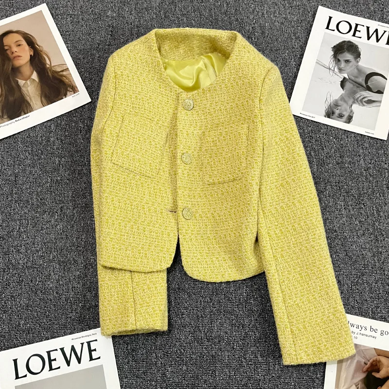 Lemon Yellow Short Suit Coat Women\'s Autumn Casual High Quality Blazers