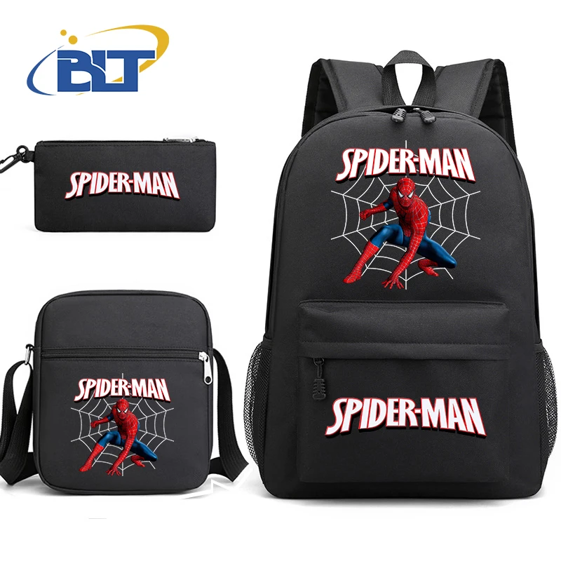 Spiderman printed student school bag set casual backpack shoulder bag pencil case 3-piece set suitable for kids