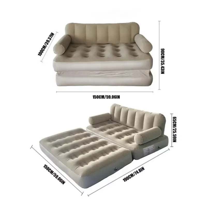 Custom Flocking PVC Self Inflating Inflatable Double Sofa Portable Folding Air Sofa Bed for Outdoor Camping 3