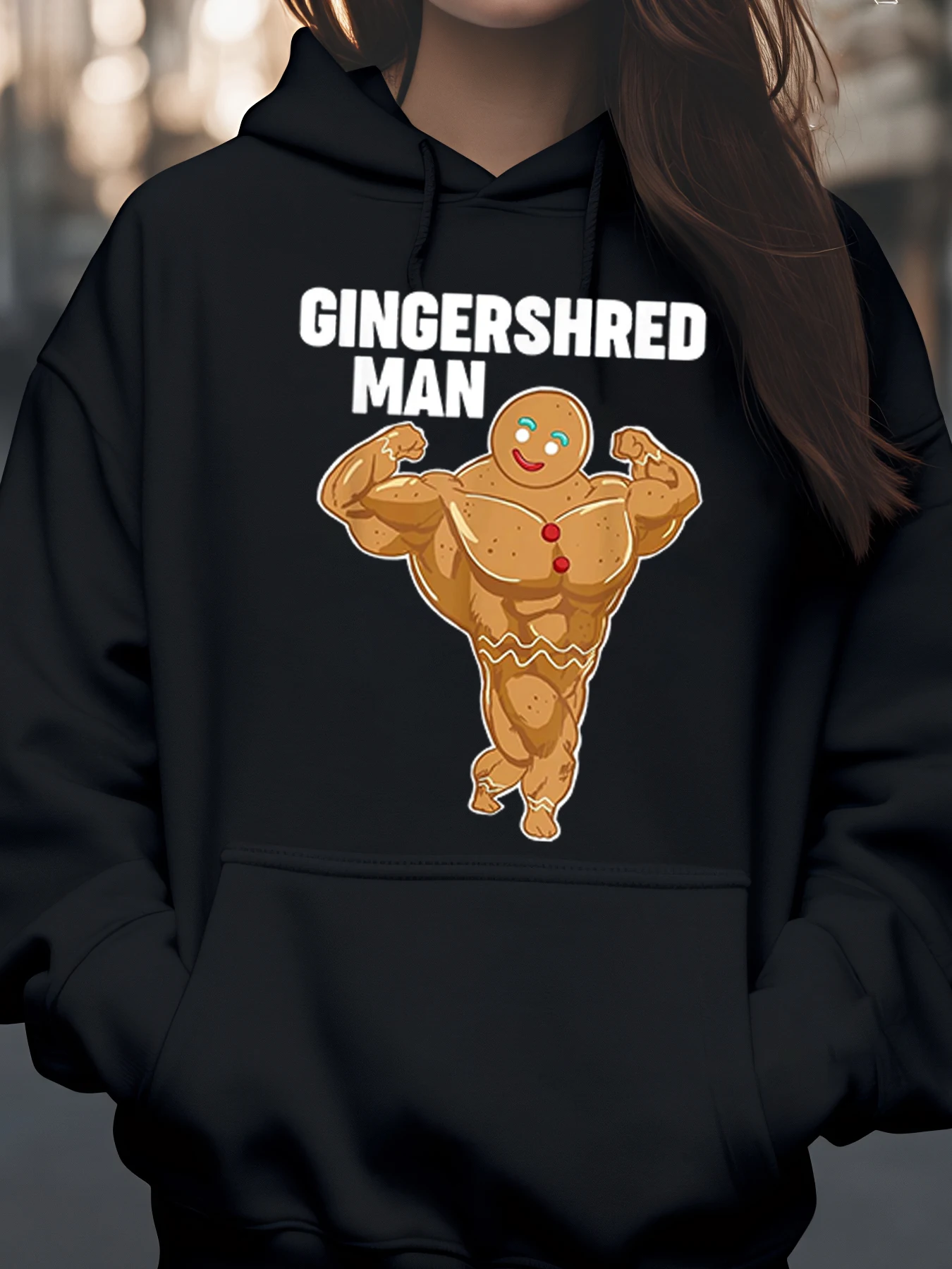 

Рождественская толстовка с принтом мышц пряничного человечка, праздничная одежда унисекс