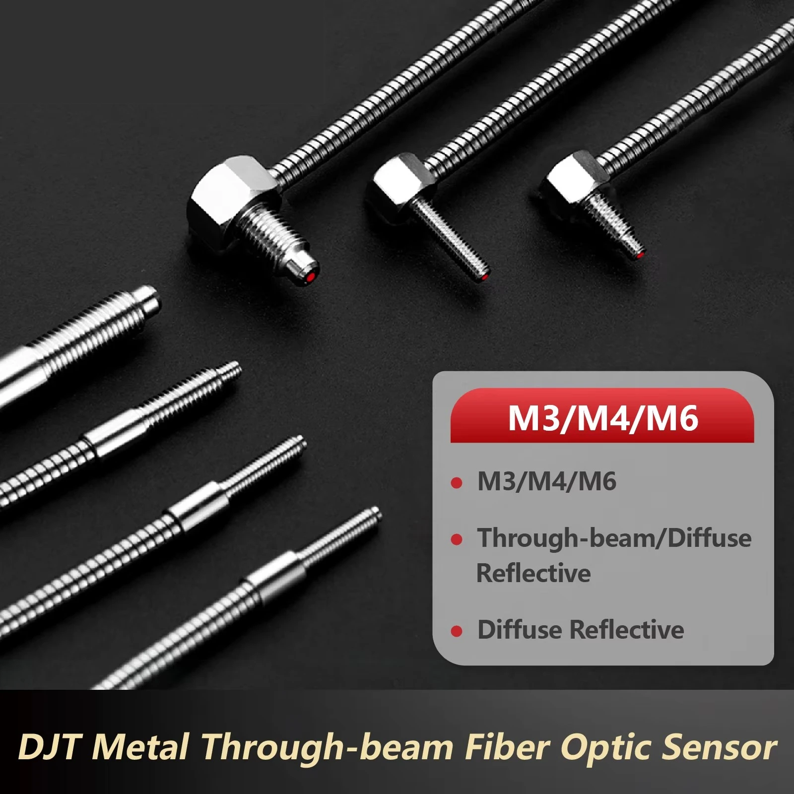 M3 M4 M6 Metal Fiber Optic Sensor Probe Amplifier Reflective Through Beam Threaded Right Angle Straight Anti-bending