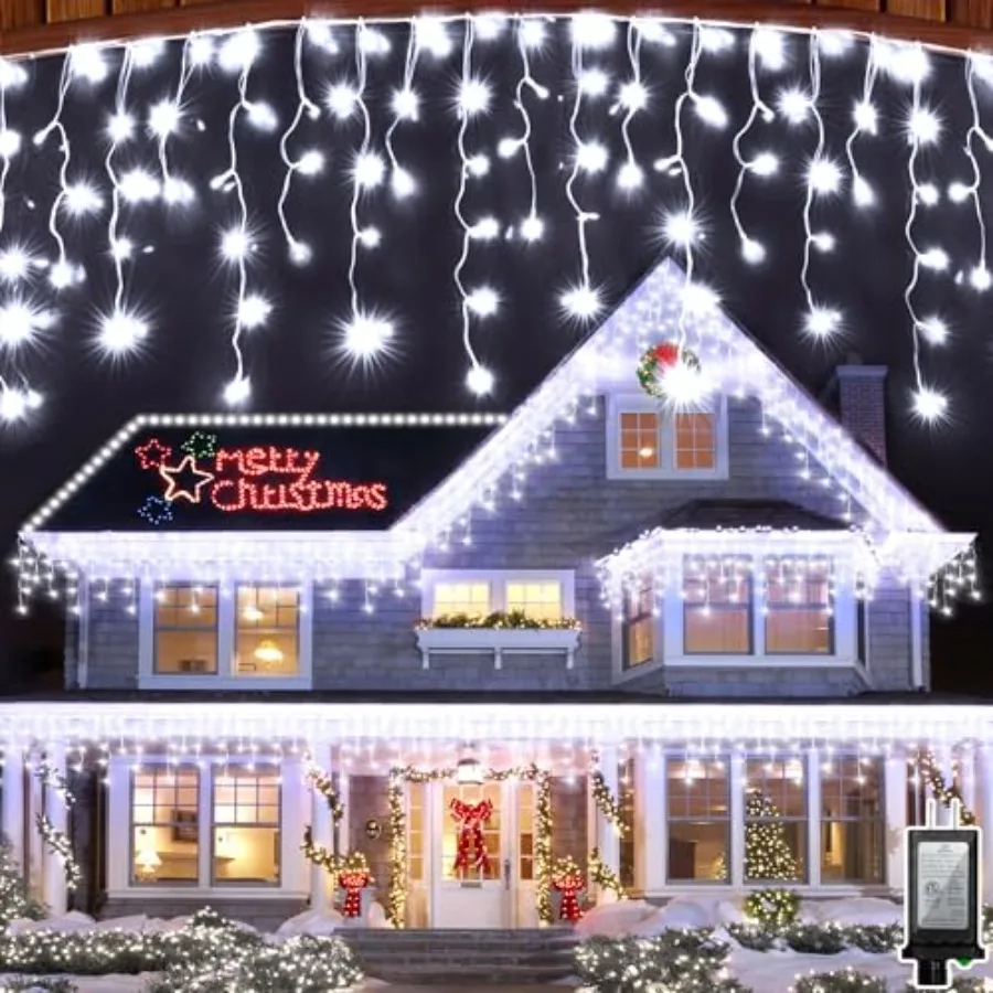 

82Feet 810 LED Christmas Lights 180 Ice Drops, 12 Lighting Modes and Timer Memory Dimmable, Outdoor Waterproof Hanging Ice Stri