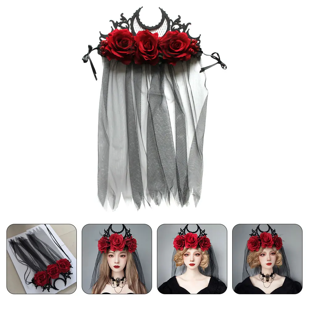 

Halloween Veil Headband Floral Adjustable Gothic Style Party Costume Stage Performance Headdress