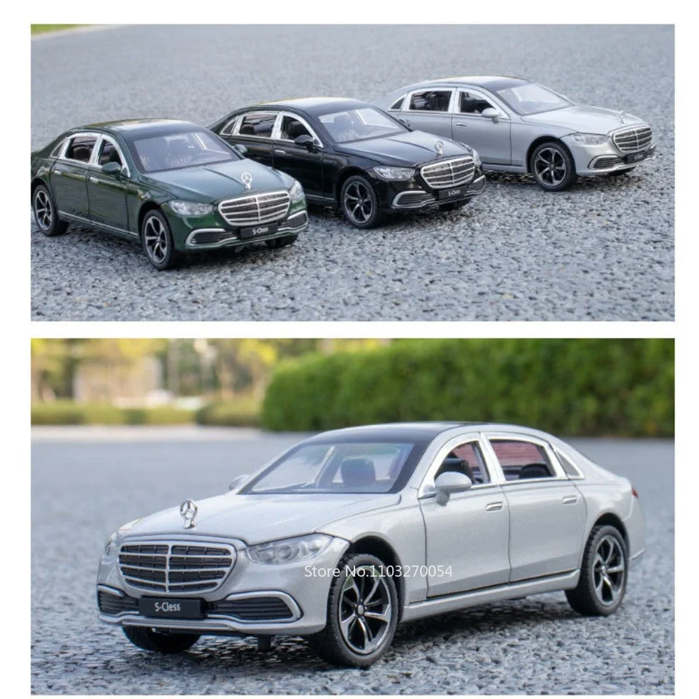 1:24 Benz S400L Pressofuso In Lega di Auto Giocattoli Modello In Miniatura Veicoli 6 Porte Aperti Pneumatici In Gomma Suono Luce Tirare Indietro Giocattoli Regalo Per Bambini