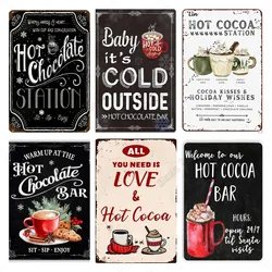 Tin Sign Metal Sign Dark Background Hot Chocolate Station Cocoa Decoration Metal Plaque for Bar Cafe Restaurant Garden 8x12 Inch
