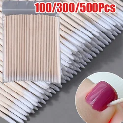 100/300/500 Stuks Mini Oranje Houten Wattenstaafje Cleaning Sticks 10 Cm Bud Tip Houten Katoen nagel Sticks Diy Gel Polish Puntig Katoen