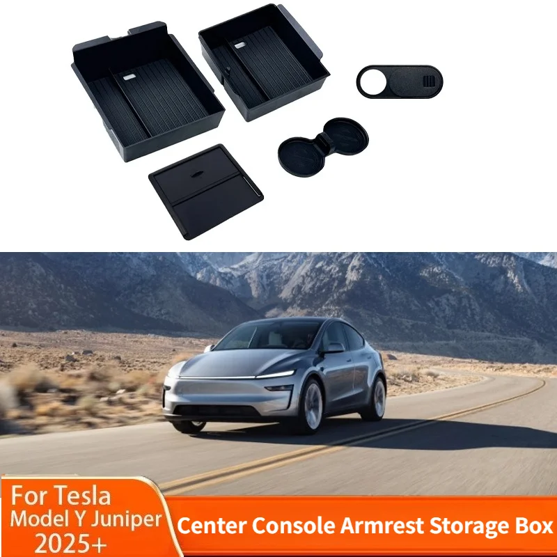 

Ящик для хранения подлокотника центральной консоли для Tesla Model Y Juniper 2025+ флокированный АБС-материал с силиконовой противоскользящей накладкой, автомобильные детали