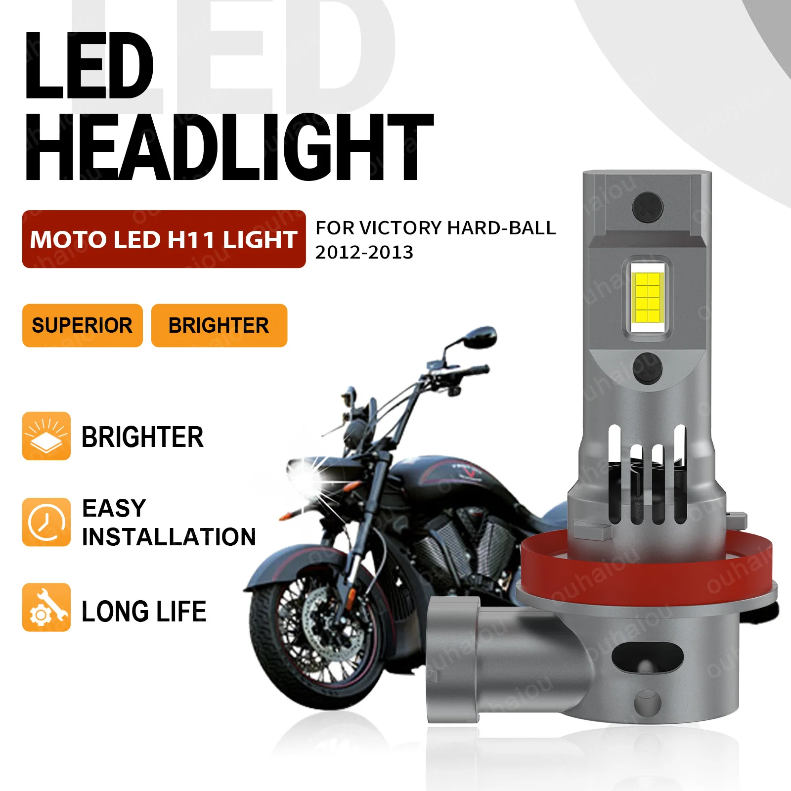 

1Pcs All In One Design 15000lms Led Headlight H11 Motorcycle light High Low Beam 6000K For Victory Hard-Ball 2012 2013