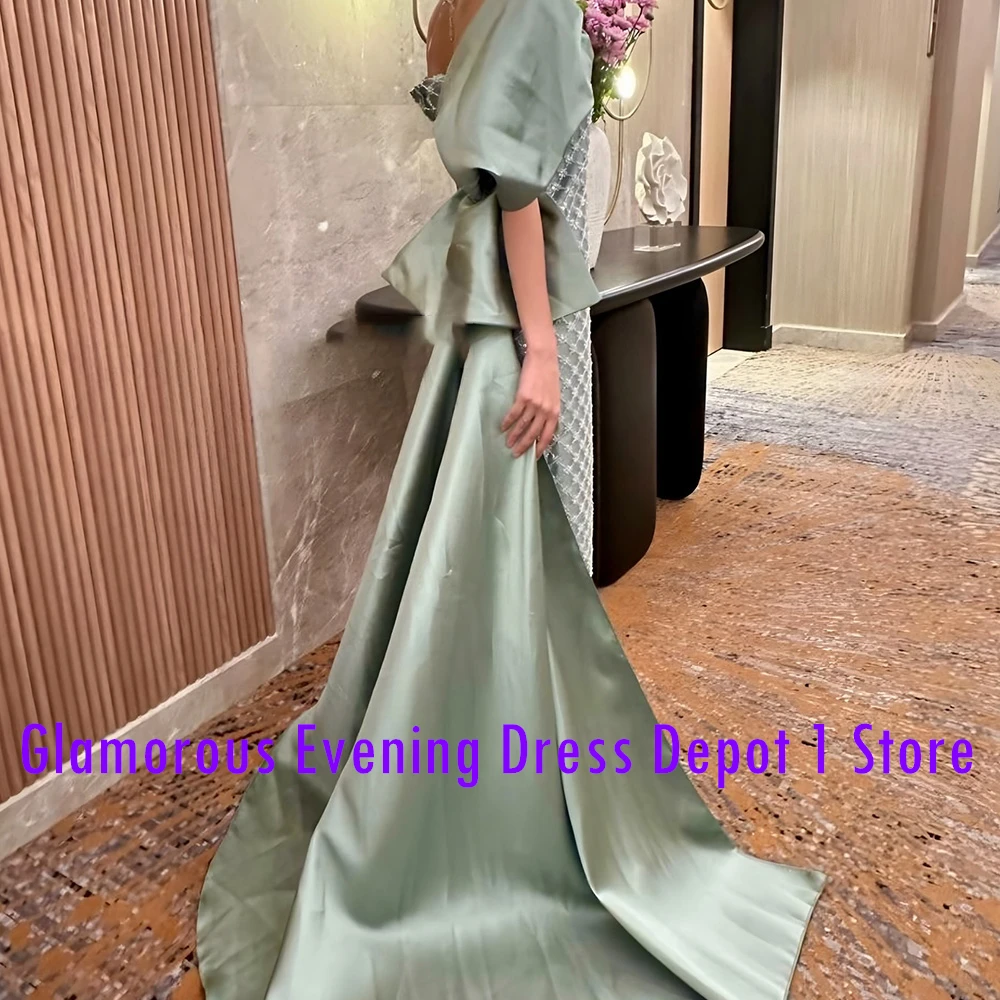 Customized Temperament One Shoulder Satin Evening Dresses Modern Straight Floor Length Short Sleeves Custom Size платье вечернее