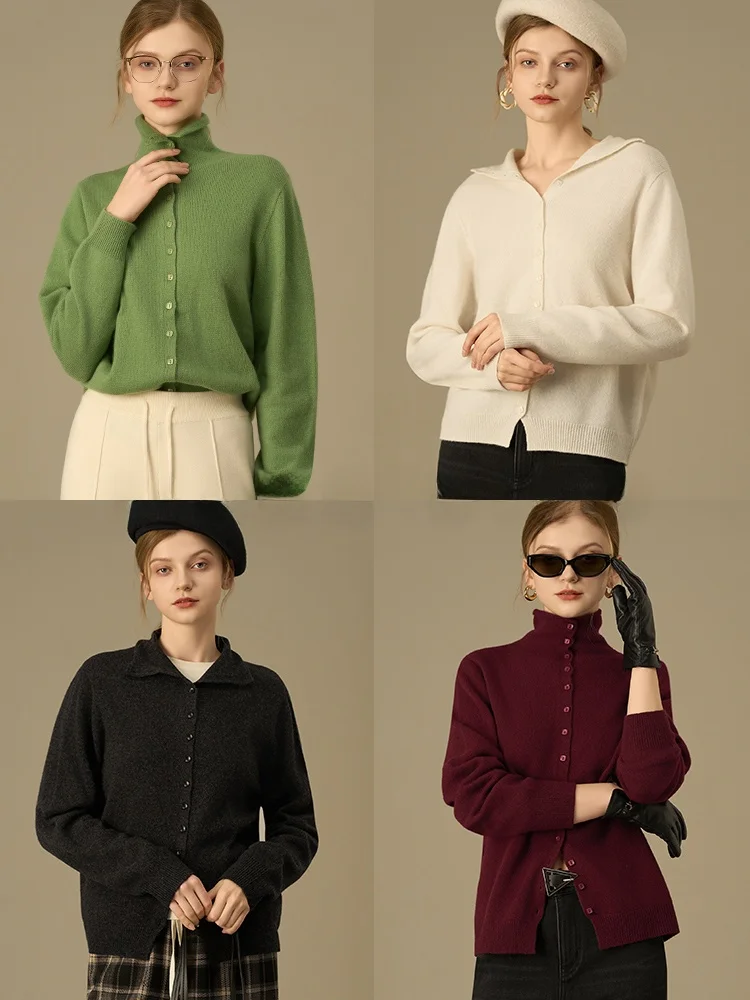 

Вязаный шерстяной свитер Liang Town LD·OJ с высоким воротником и пуговицами, винтажный, мягкий, с длинными рукавами, для повседневной носки, женский