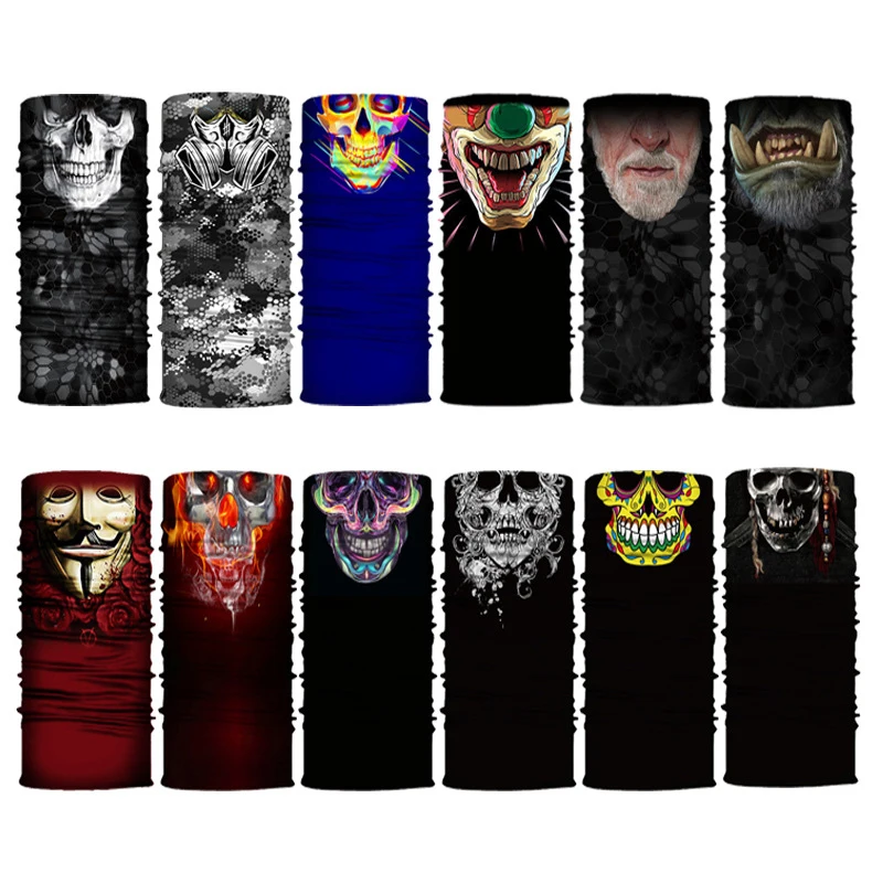 3D Skull Skeleton Balaclava Seamless Motorcycle Neck Face Shield Mask Scarf Bicycle Hunting Outdoor Anti-UV Bandana Headband view 2