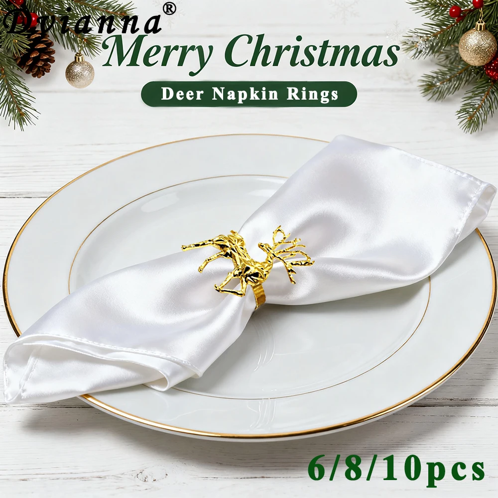 

6/8/10Pcs Christmas Reindeer Napkin Rings Gold Silver Geometric Reindeer Design, Perfect for Christmas Table Decorations