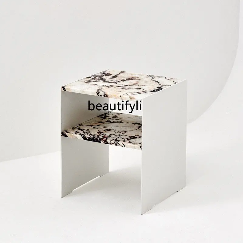 

yj Light Luxury Natural Marble Sofa Living Room Minimalist Double Layer Corner Table Storage Side Table