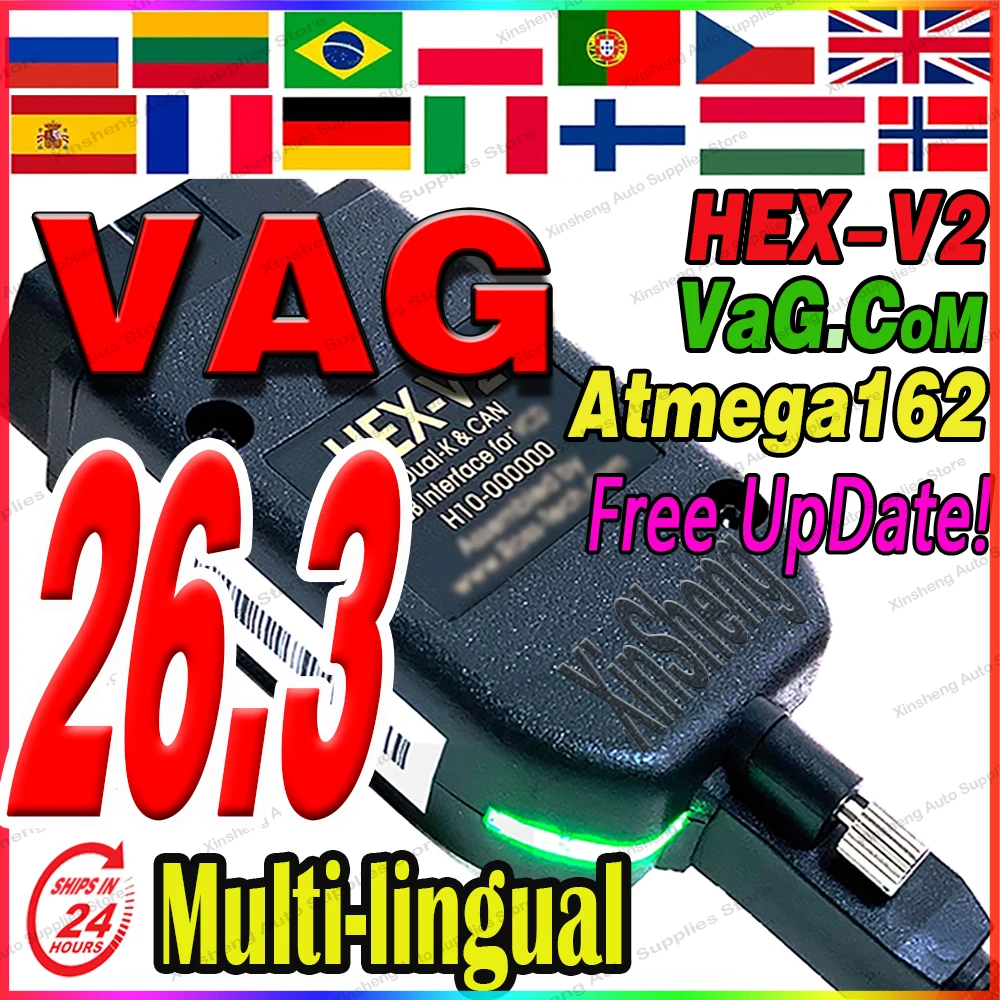 Nouvel outil de diagnostic VCDSVAGCOM V26.3 2026, scanner HEX Atmega162 V2 OBD pour VW AUDI Skoda Seat avec service à distance
