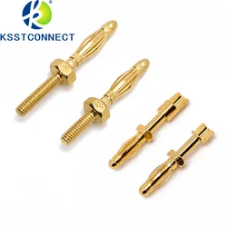50pcs brass gold-plated 2mm non-insulated 2mm bare banana plug M2 thread length L=6.5 experimental terminal