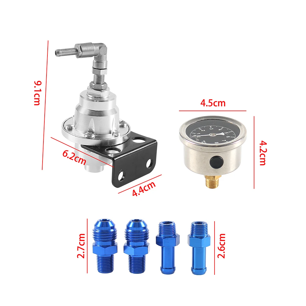 Adjustable Fuel Pressure Regulator with Gauge Kit Aluminum Vehicle Refitting Fuel Supercharger Regulating Valve