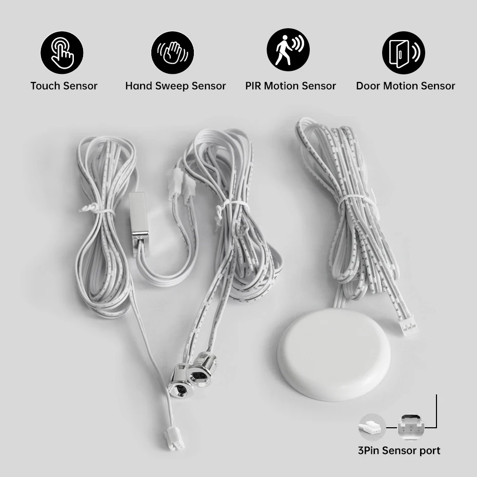Dupont Port Cabinet Light Switch DC 12V-24V Penetrable Wood Touch/Hand Sweep Dimmer & Dual Door Motion Sensor for DIY Shelf