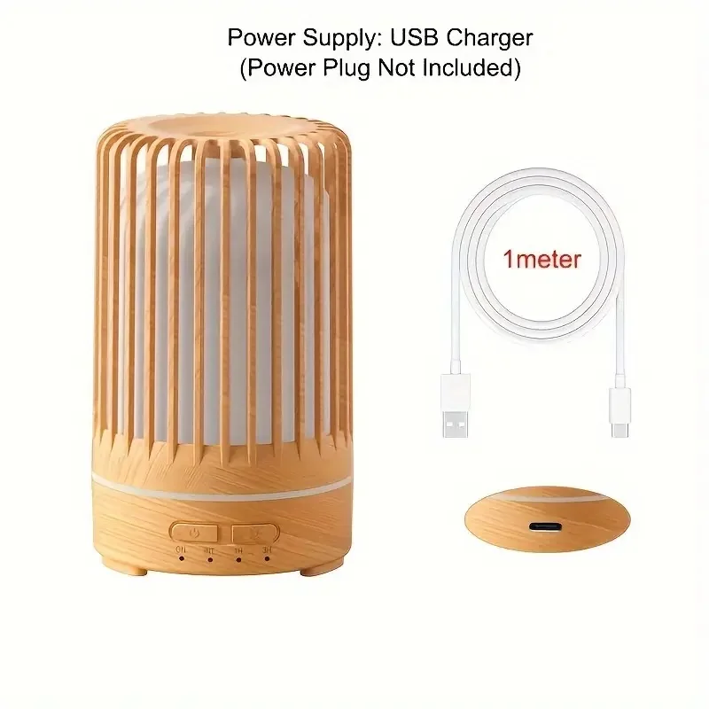 Wood Grain Essential Oil Diffuser & Ultrasonic  Humidifier, USB-Powered, 7 Color LED Lights, Auto Shut-Off, for Bedroom, Living