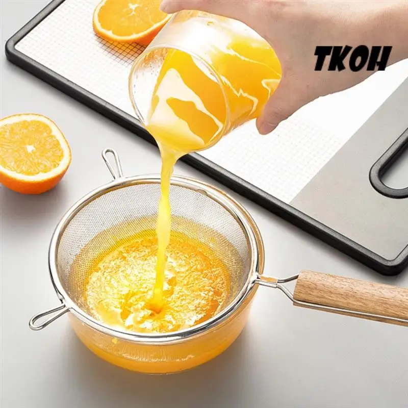 

TKOH-Kitchen Baking Steel Flour Sieve Kitchen Soybean Milk Juice Filter Screen Filter Oil Spoon Hand-Held Binaural Mesh Net