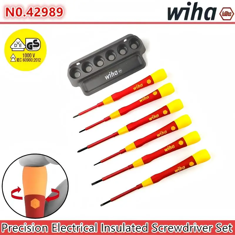 Wiha 42989 6Pc PicoFinish Precision Screwdriver Set, 1000V Insulated Phillips & Slotted with Holder