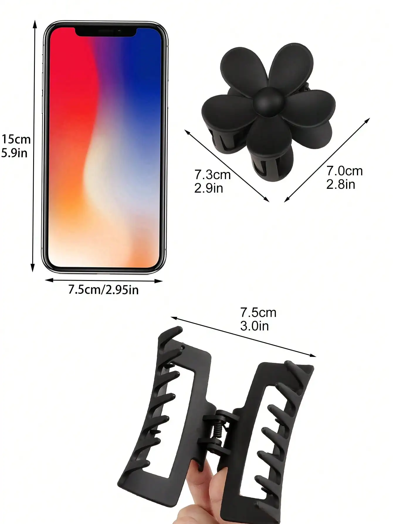 4 Stück klassische schwarze Haarklammern in verschiedenen Stilen, Blumenquadrat, große Haarnadeln, rutschfeste Haar-Accessoires für Frauen, dickes Haar – Detail 6