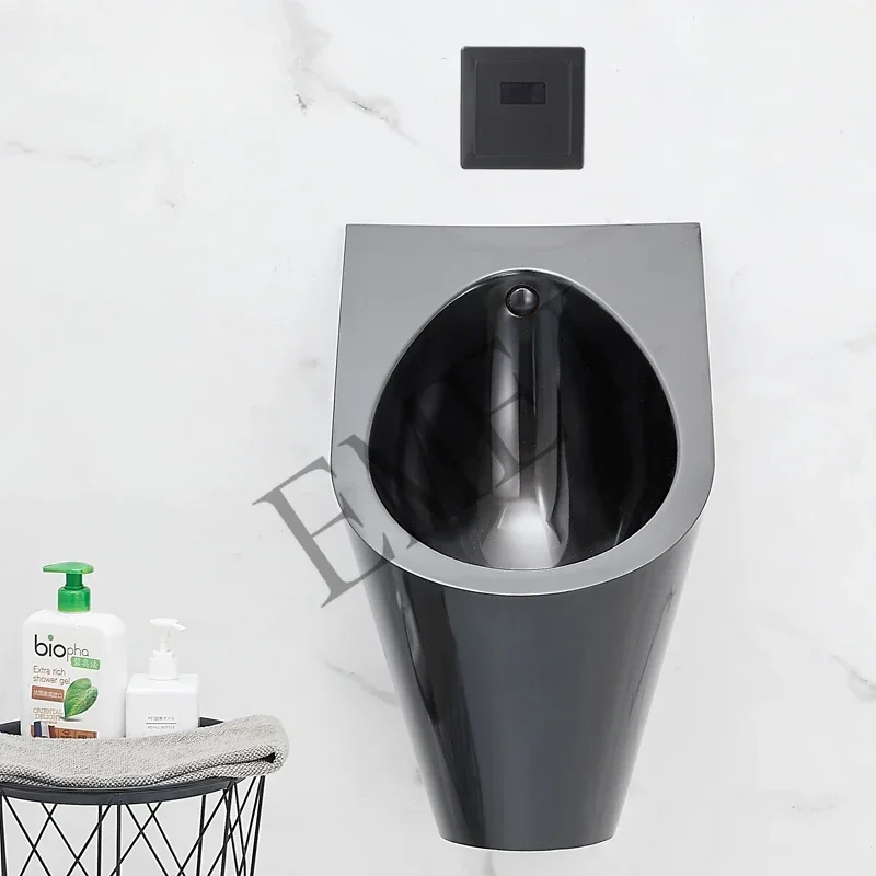 مرحاض مبولة حثي من الفولاذ المقاوم للصدأ باللون الأسود مثبت على الحائط KTV #2