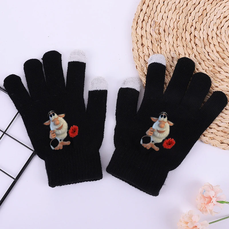 Cartoon Boobas Pig Winter Knitted Gloves Kids Adult Touch Screen Five-finger Gloves Men Women Cold-proof Outdoors Warm Mittens