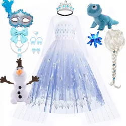 Halloween Carnival Frozen Little Girl Princess Dress Snow Queen Elsa Fantasy Cosplay White Fancy Elegant Dress Olaf Suit