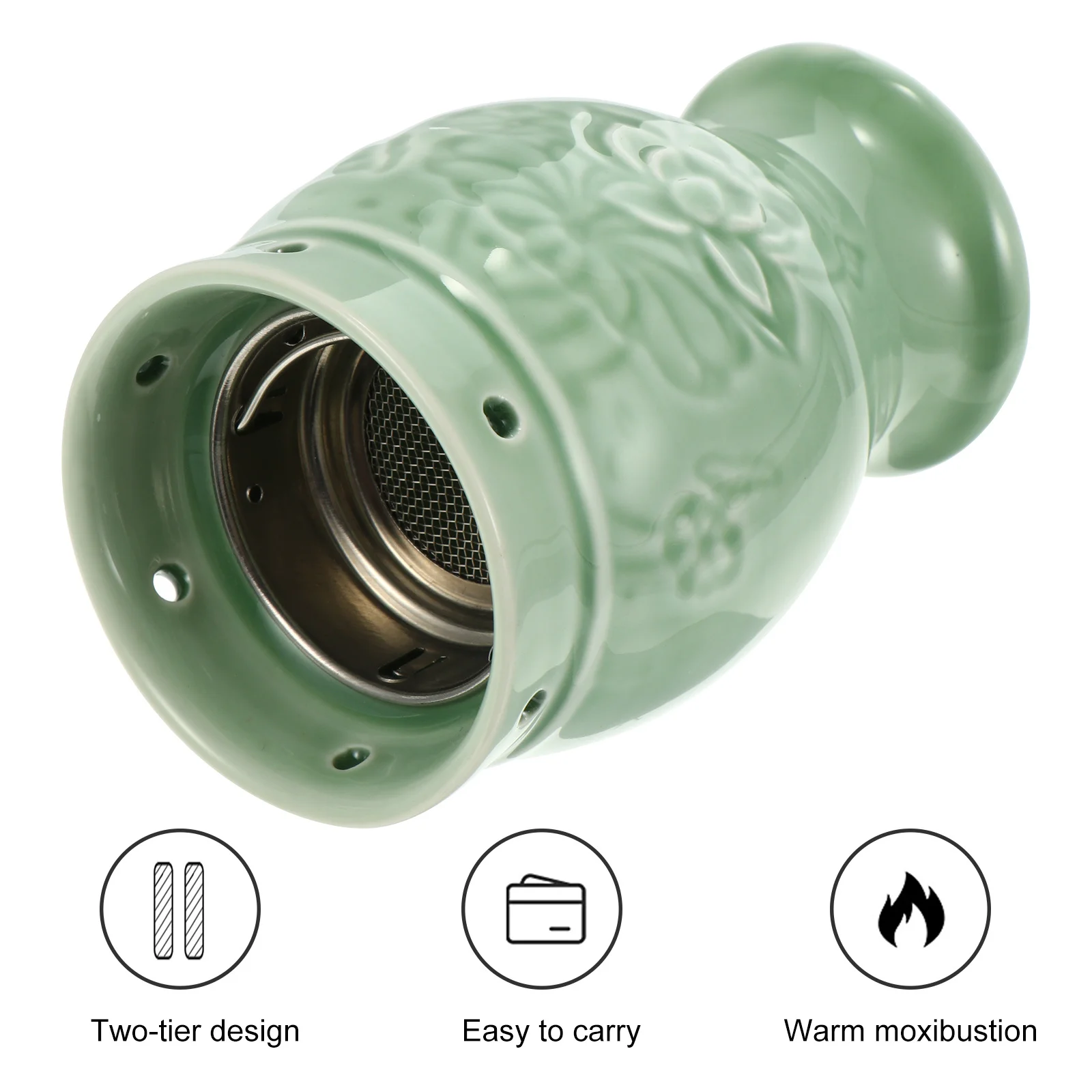 

Ceramic Moxa Stick Burner Portable Guasha Cup Moxibustion Pot Ergonomic Design Safe and Out Ash Screen Easy to Clean