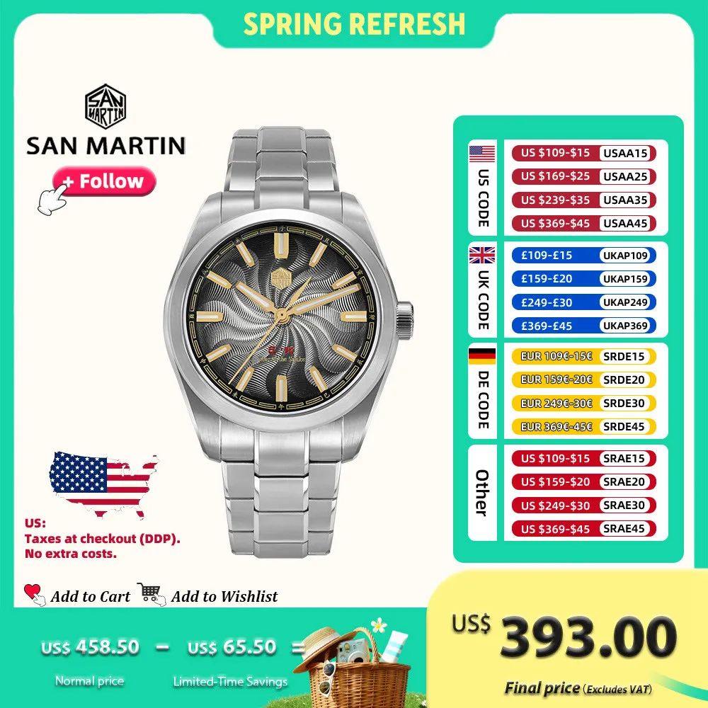 

San Martin 39mm CNC Guilloche High-end Luxury Men Watch Snake Year Limited Edition Miyota 90S5 Mechanical Clear Caseback SN0144