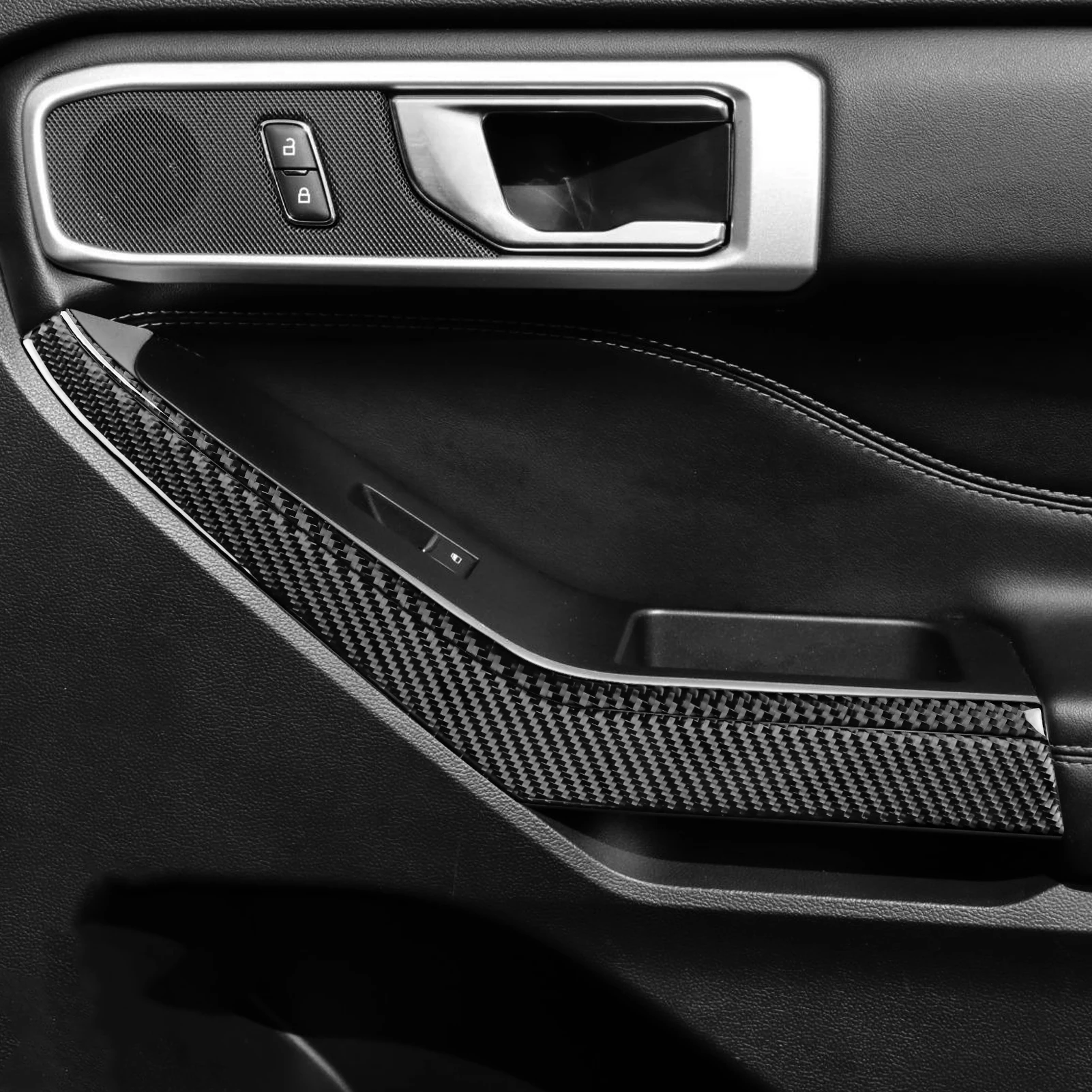 لفورد اكسبلورر 2020-2023 ألياف الكربون نافذة رفع التبديل الجانب لوحة غطاء الكسوة اكسسوارات السيارات الداخلية لاصقة تزيين #2