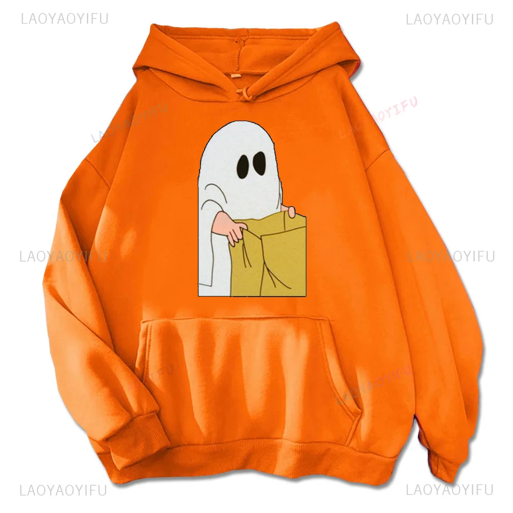 Autumn Winter Halloween Ghost Boo Trick or Treat Orange Graphic Hoodies Woman Kawaii Creative All Saints' Day Hoody Men Tops