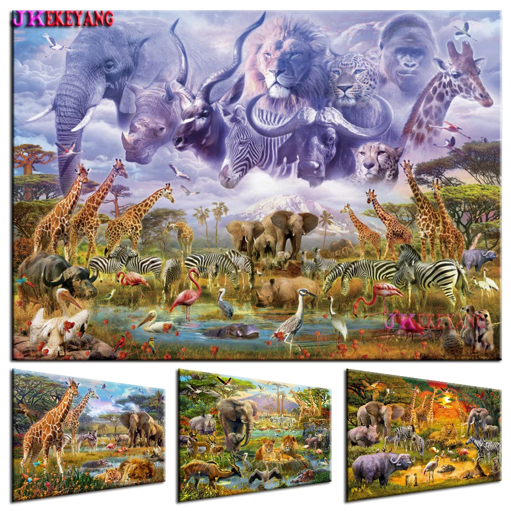 

5D Diy Diamond Embroidery African Animal Park lion elephant giraffe Diamond Painting Living Room Decor Nordic Style Y4949