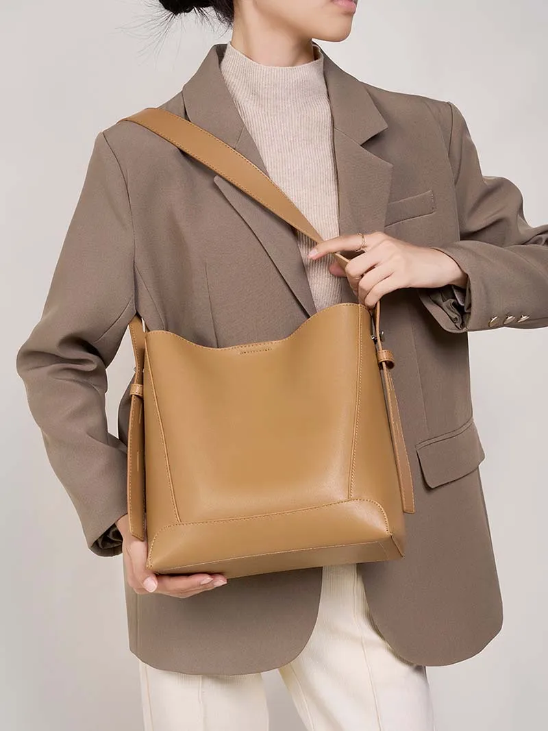 Autumn New Bucket Bag Genuine Leather Women Large Shoulder Bags Female Tote Bag High Quality Cowhide Lady Bag