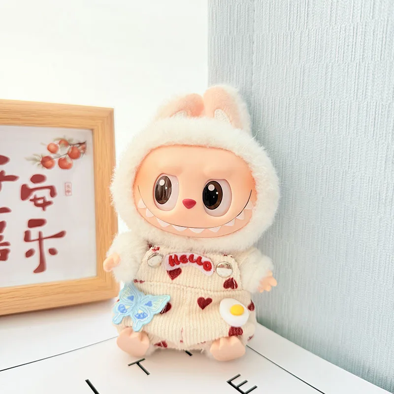 Portachiavi di prima e seconda generazione Accessori di abbigliamento Labubu Vestiti per bambole Labubu Tuta in denim ciliegia