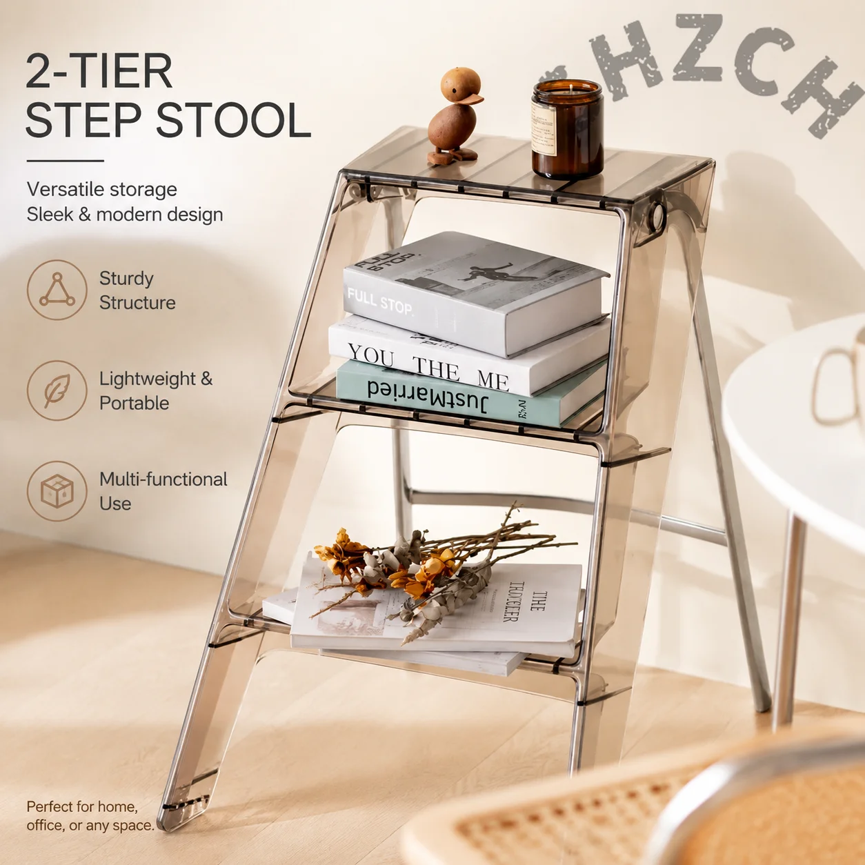 Nordic-Style 3-Step Transparent Acrylic Folding Ladder Chair for Indoor Use