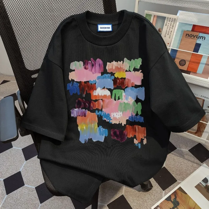 Cartoon Printed T Shirt 280g Pure Cotton Women Summer Kawaii Girl's Loose Oversized Tops Korean Fashionable Women Clothes