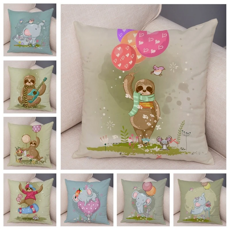 

Cartoon Balloon Elephant Sloth Pillowcase Children's Room Living Room Sofa Decoration Cute Animal Pillowcase Cushion Case