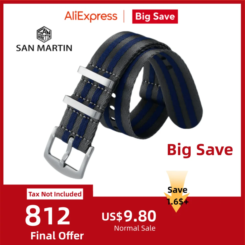 

San Martin Watch Strap Nylon Band 20mm 22mm Universal Sports Woven Paratrooper Watchband Pilot Military NL08