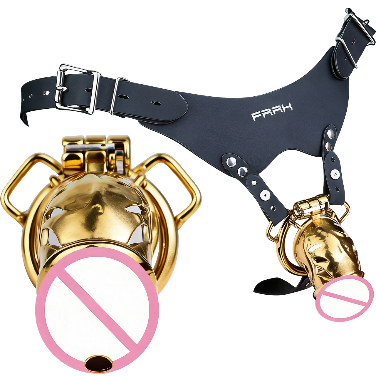 FRRK Curve Penis SM Steel Chastity Cage With Detechable PU Leather Strap Belt CBT Adult Games Lockcock Sex Toy For Men Gay 18+