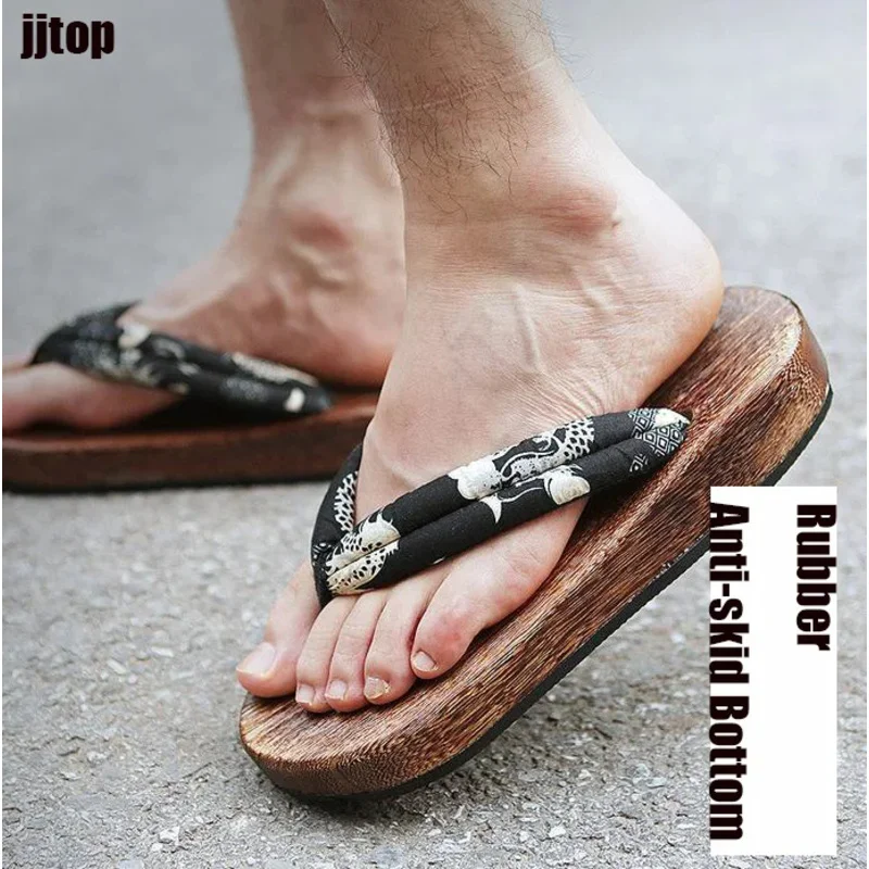 

Деревянные сабо для косплея японского аниме, тапочки, мужские шлепанцы для косплея, сандалии Geta на плоском каблуке, шлепанцы для косплея