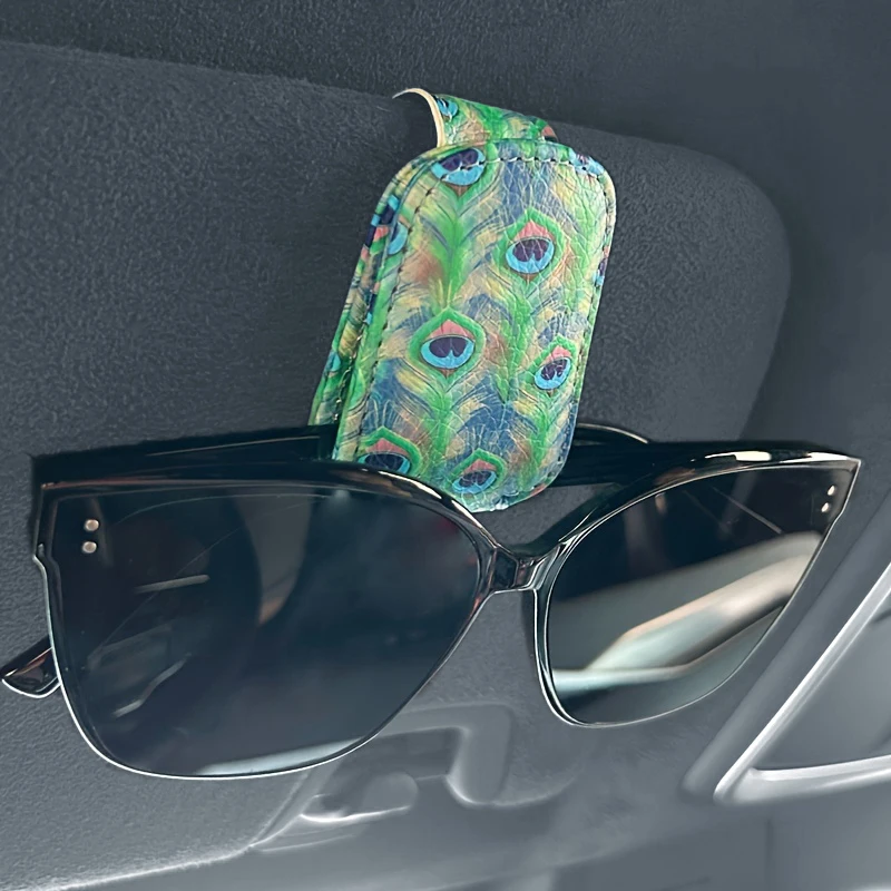 

Peacock Feather Pattern Car Sunglasses Clip PU Leather Glasses Holder Clip Car Sun Visor Sunglasses Holder for Car
