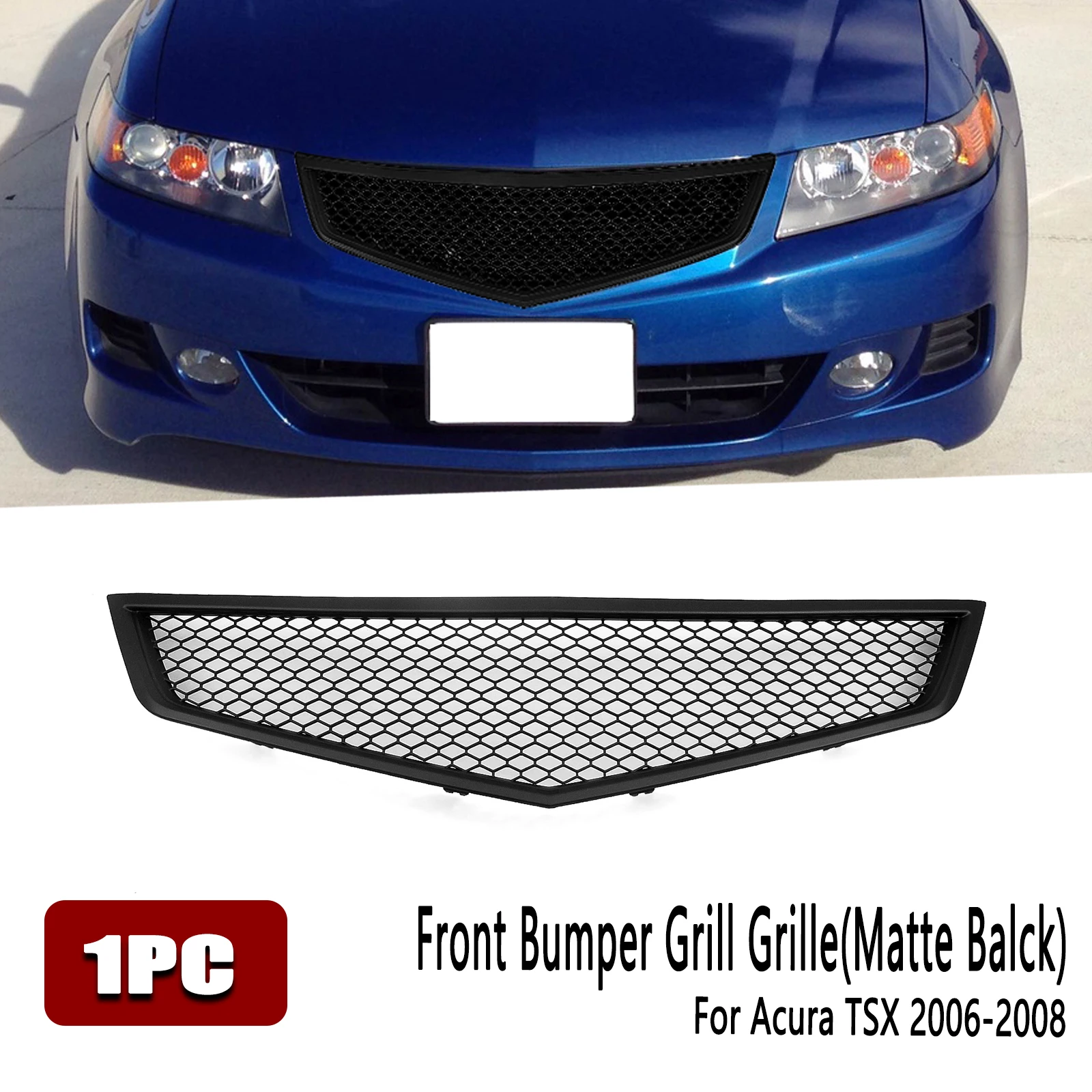 

Front Grille Racing Grill For Honda Accord CL9 Acura TSX 2006-08 Carbon Fiber Look/Gloss/Matte Black Upper Bumper Hood Mesh Grid