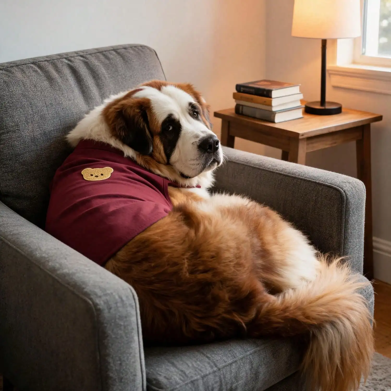 Ärmelloses Rollkragen-Hundeweste für große Hunde, weiche Strickkleidung für Haustiere mit niedlichem Bären-Applikationsaufnäher, warmes Hausoutfit – Detail 10