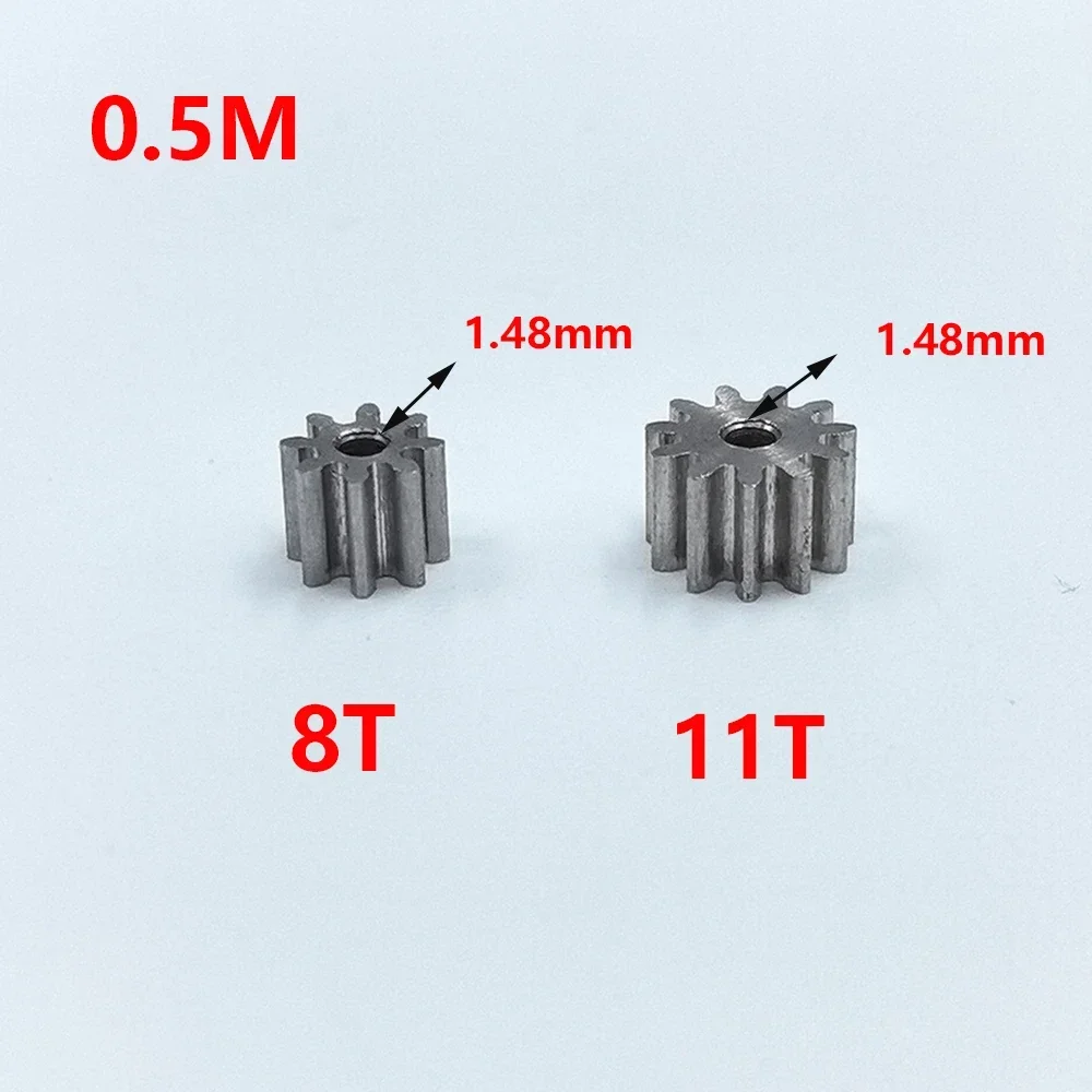 1pc 0.5 Modulus 8T/11T Teeth 1.48mm aperture High-Wear Resistance Steel Metal Gear Tight Fit 1.5mm shaft