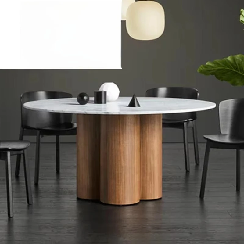 طاولة طعام خشبية مستديرة معاصرة من خشب الجوز أثاث فاخر مطعم الشمال المطبخ طاولة طعام من الرخام الطبيعي و