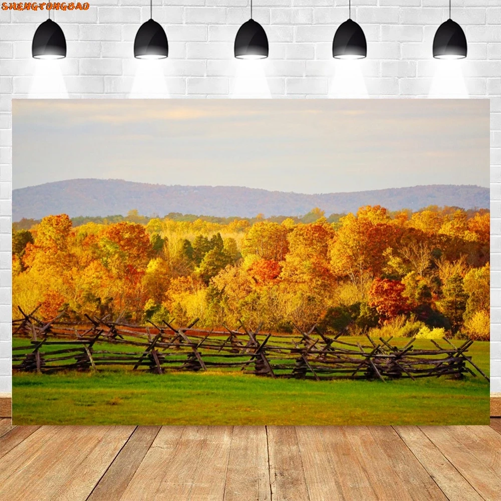 Autumn Nature Scenery Backdrop Mountain River Maple Forest Birthday Party Photography Background Wall Decor Photo Studio Props